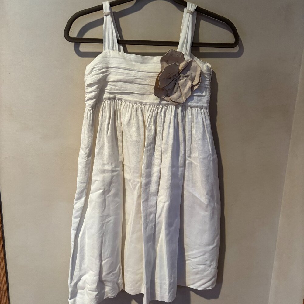 Girls White Jacadi Dress with Flower